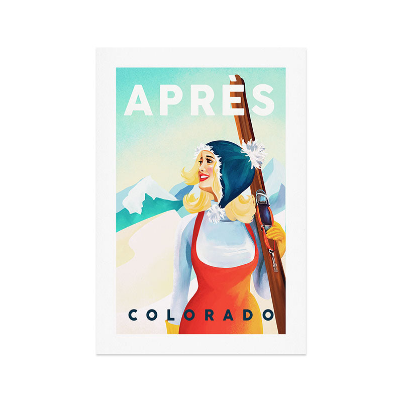 "Apres Ski Colorado" Cool Vintage Pinup Girl Skiing Design Art Print Gallery Image 1