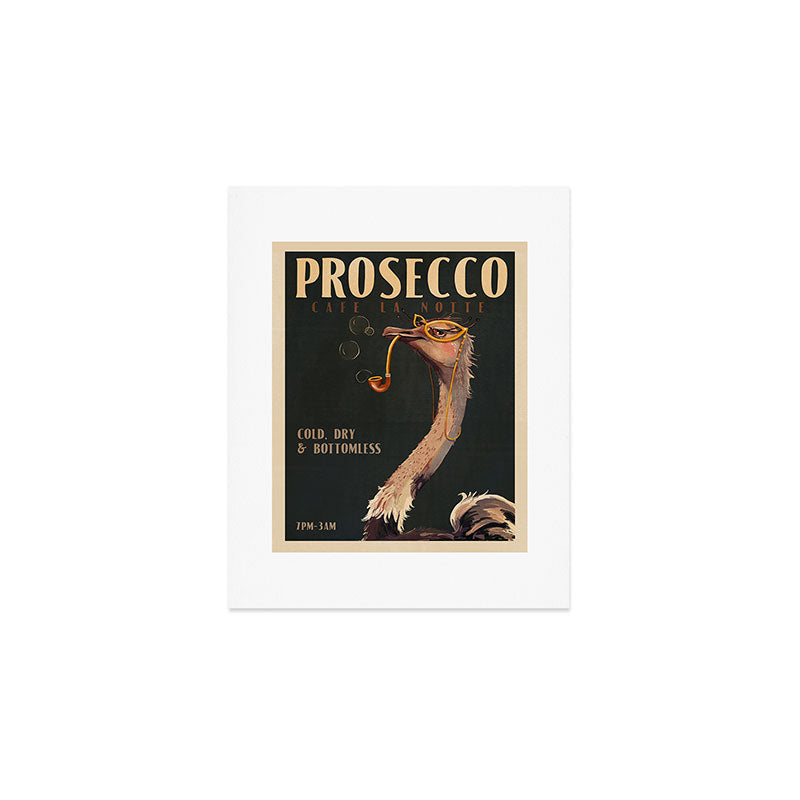 Art Deco Prosecco Poster. Vintage Bar Art. Champagne Wine Lover Ostrich Print Art Print Gallery Image 1
