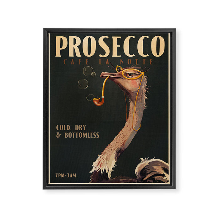 Art Deco Prosecco Poster. Vintage Bar Art. Champagne Wine Lover Ostrich Print Framed Canvas Print Gallery Image 1