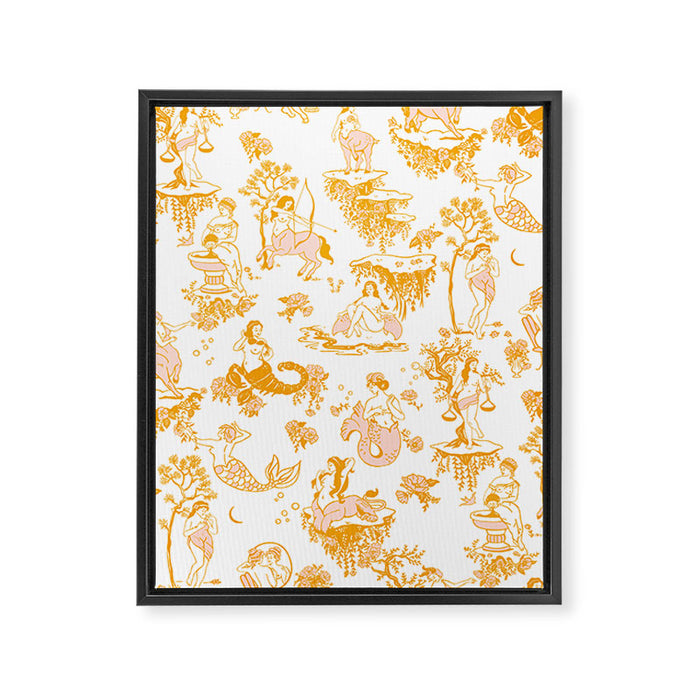 Gold Zodiac Toile Pattern Framed Canvas Print Gallery Image 1