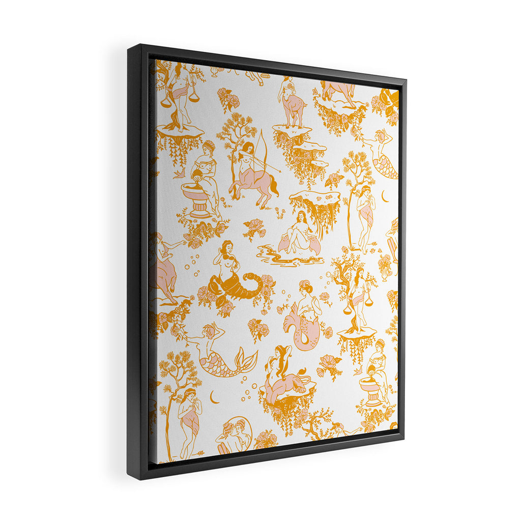 Gold Zodiac Toile Pattern Framed Canvas Print Gallery Image 2