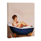 "Bathtub Whiskey" - Cute Vintage Brunette Pinup Girl Soaks & Enjoys A Cocktail. (V.2) Canvas Print Gallery Image 6