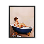 "Bathtub Whiskey" - Cute Vintage Brunette Pinup Girl Soaks & Enjoys A Cocktail. (V.2) Framed Canvas Print Gallery Image 6