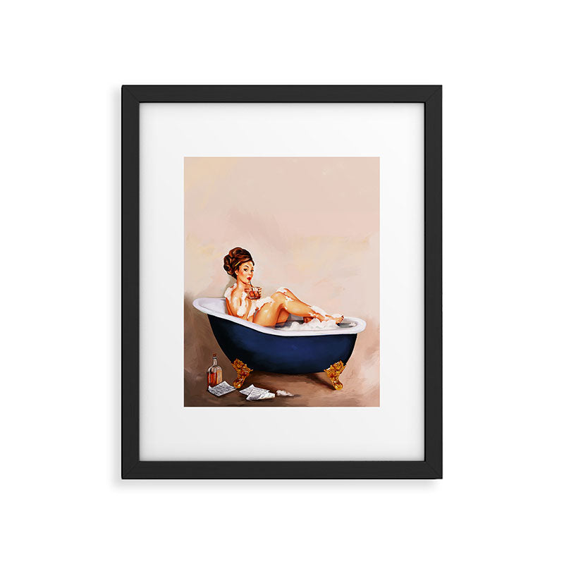 "Bathtub Whiskey" - Cute Vintage Brunette Pinup Girl Soaks & Enjoys A Cocktail. (V.2) Framed Art Print Gallery Image 5