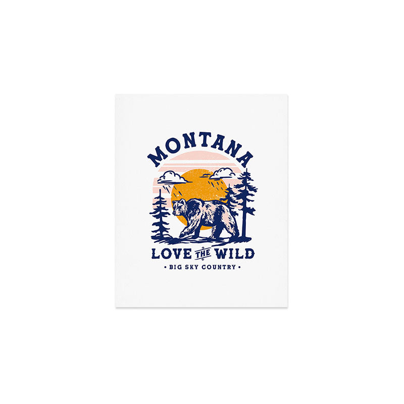 Big Sky Country Montana: Love The Wild. Cool Retro Travel Art Featuring A Bear Art Print Gallery Image 1