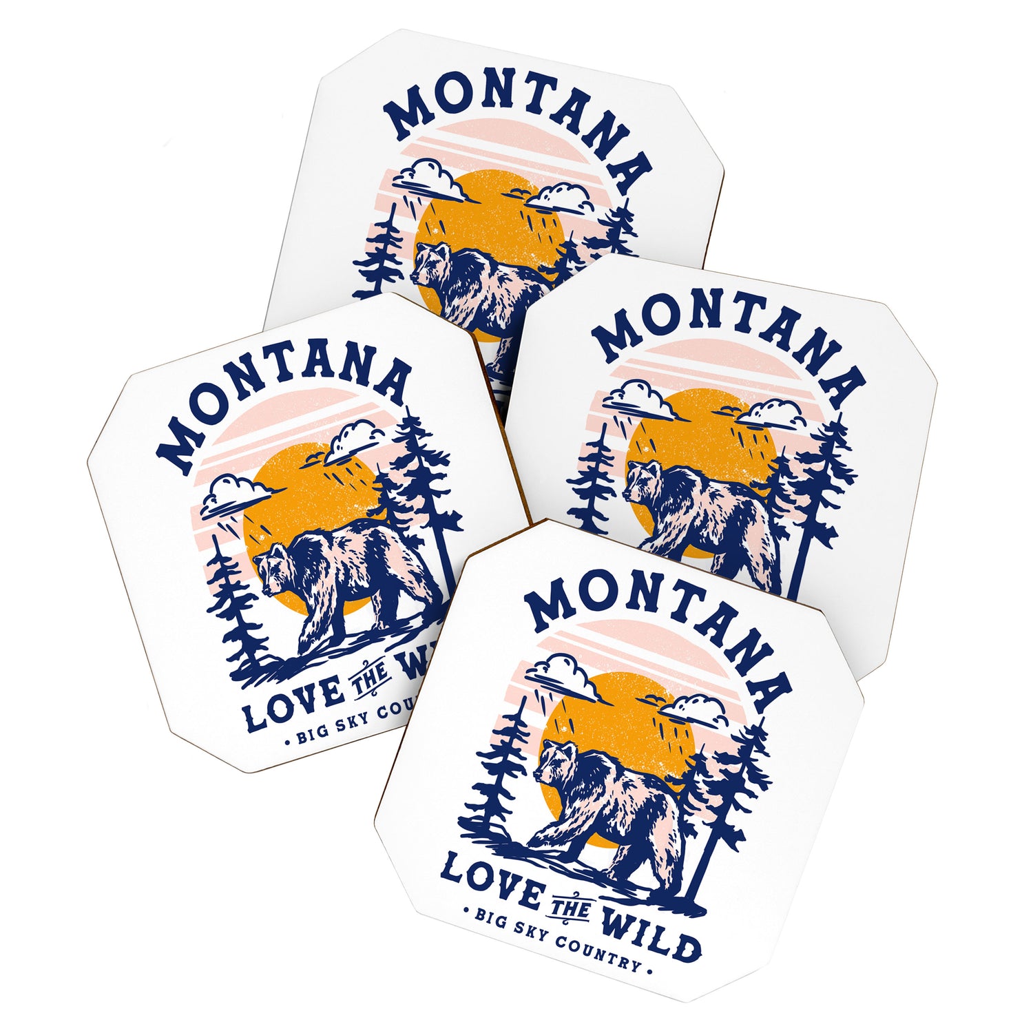 Big Sky Country Montana: Love The Wild. Cool Retro Travel Art Featuring A Bear Coaster Gallery Image 1