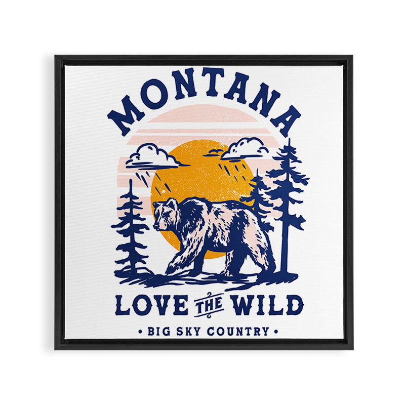 Big Sky Country Montana: Love The Wild. Cool Retro Travel Art Featuring A Bear Framed Canvas Print Gallery Image 3