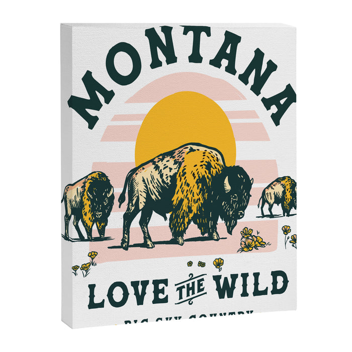 Big Sky Country, Montana: Love The Wild. Cool Retro Travel Art Featuring Buffalo Canvas Print Gallery Image 1