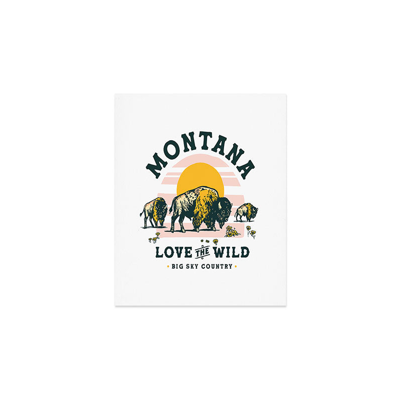 Big Sky Country, Montana: Love The Wild. Cool Retro Travel Art Featuring Buffalo Art Print Gallery Image 1