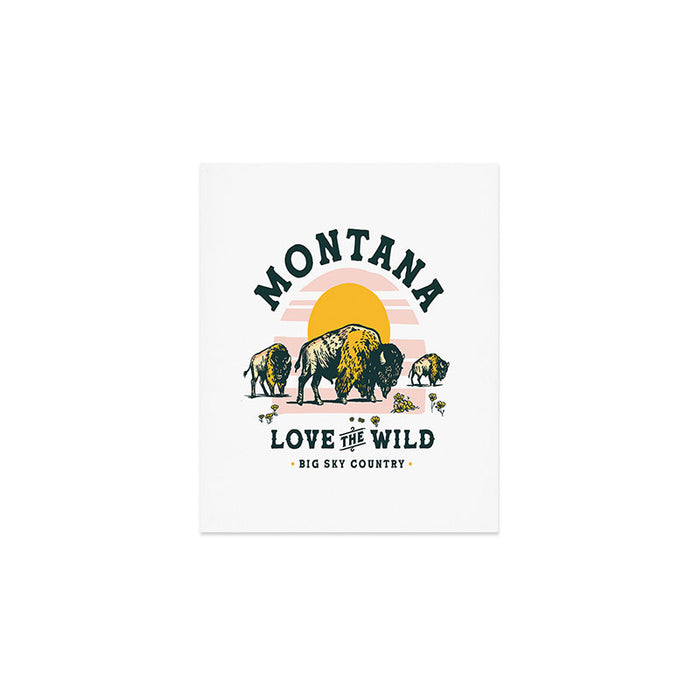 Big Sky Country, Montana: Love The Wild. Cool Retro Travel Art Featuring Buffalo Art Print Gallery Image 1
