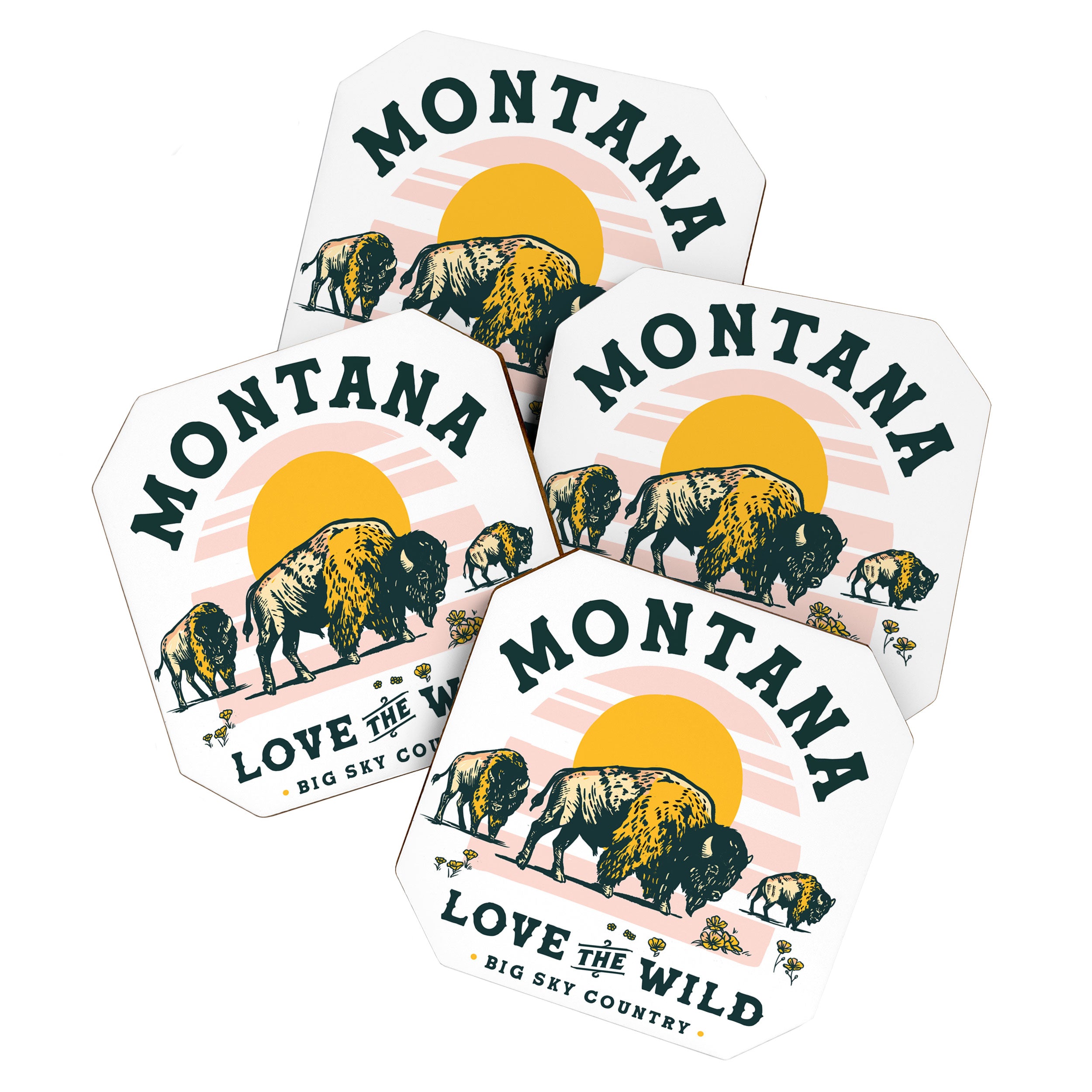 Big Sky Country, Montana: Love The Wild. Cool Retro Travel Art Featuring Buffalo Coaster Gallery Image 1