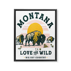 Big Sky Country, Montana: Love The Wild. Cool Retro Travel Art Featuring Buffalo Framed Canvas Print Gallery Image 8