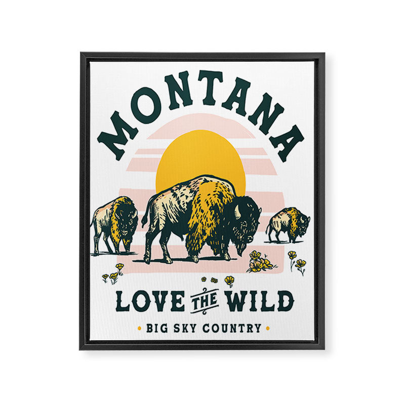Big Sky Country, Montana: Love The Wild. Cool Retro Travel Art Featuring Buffalo Framed Canvas Print Gallery Image 8