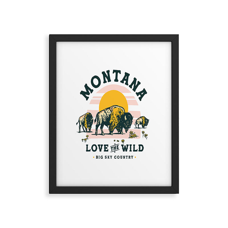Big Sky Country, Montana: Love The Wild. Cool Retro Travel Art Featuring Buffalo Framed Art Print Gallery Image 6