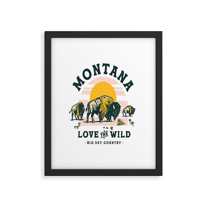 Big Sky Country, Montana: Love The Wild. Cool Retro Travel Art Featuring Buffalo Framed Art Print Gallery Image 1