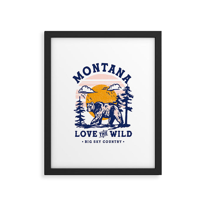 Big Sky Country Montana: Love The Wild. Cool Retro Travel Art Featuring A Bear Framed Art Print Gallery Image 1
