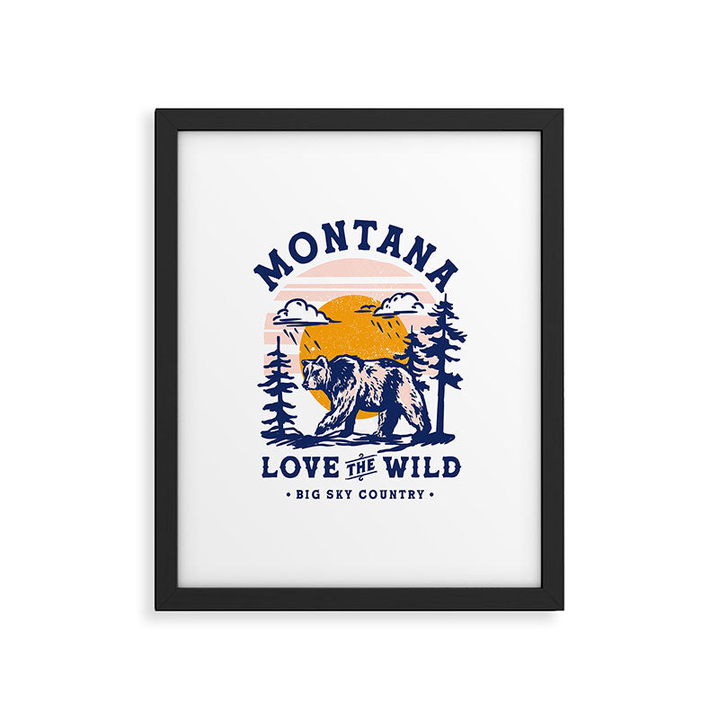 Big Sky Country Montana: Love The Wild. Cool Retro Travel Art Featuring A Bear Framed Art Print Gallery Image 6