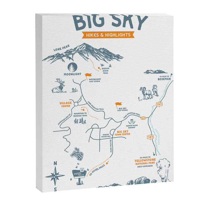 Big Sky, Montana Hiking & Recreation Trail Map Canvas Print Gallery Image 1