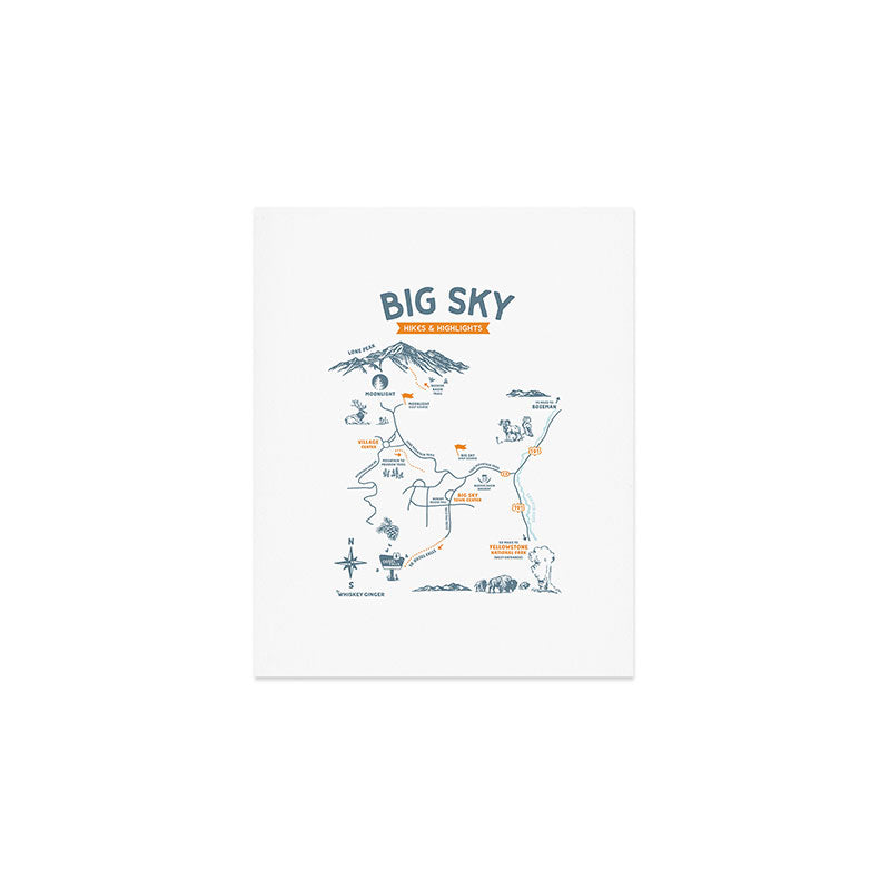 Big Sky, Montana Hiking & Recreation Trail Map Art Print Gallery Image 1