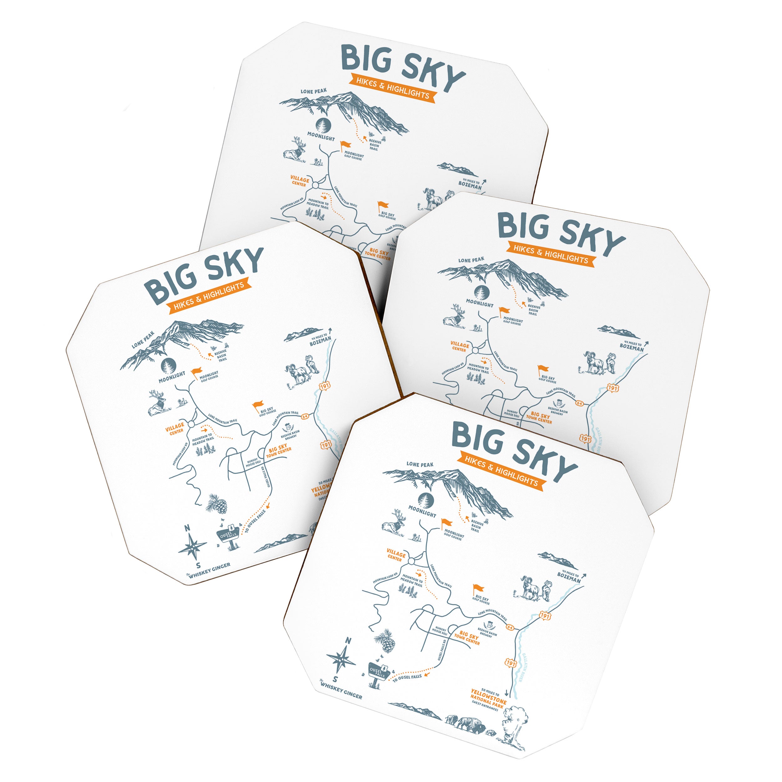 Big Sky, Montana Hiking & Recreation Trail Map Coaster Gallery Image 1