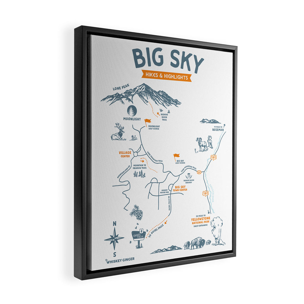 Big Sky, Montana Hiking & Recreation Trail Map Framed Canvas Print Gallery Image 2
