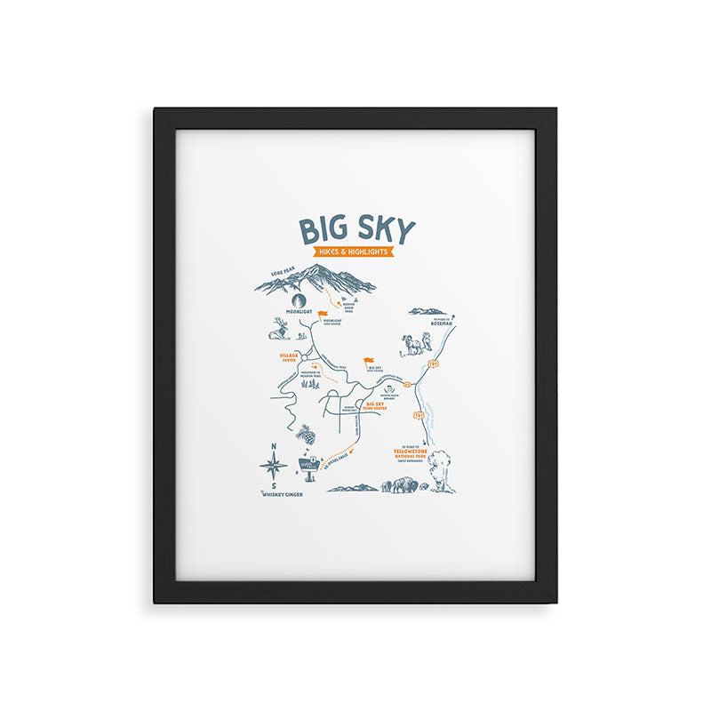 Big Sky, Montana Hiking & Recreation Trail Map Framed Art Print Gallery Image 5