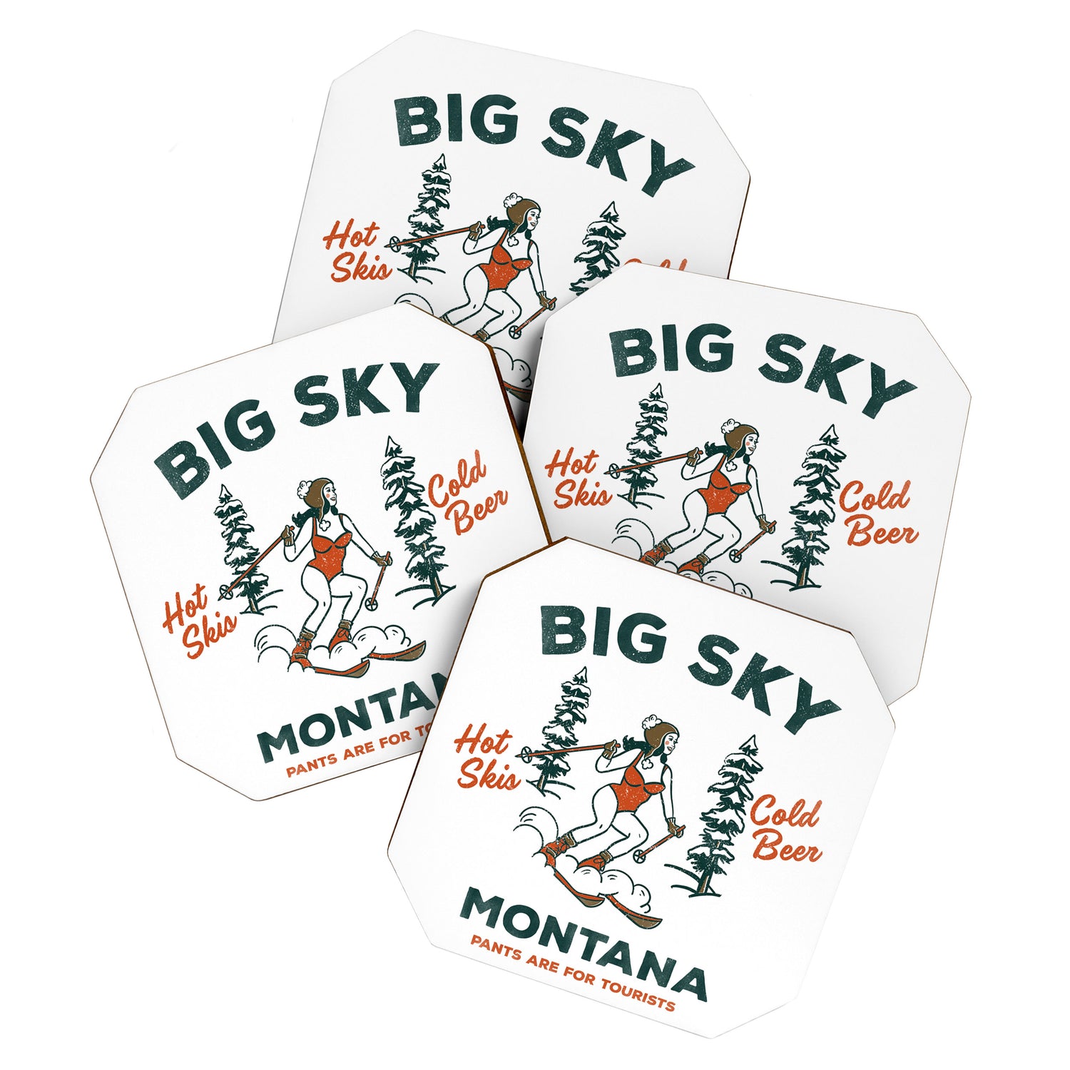 Big Sky Montana: Pants Are For Tourists. Cute & Funny Beer & Ski Design Coaster Gallery Image 1
