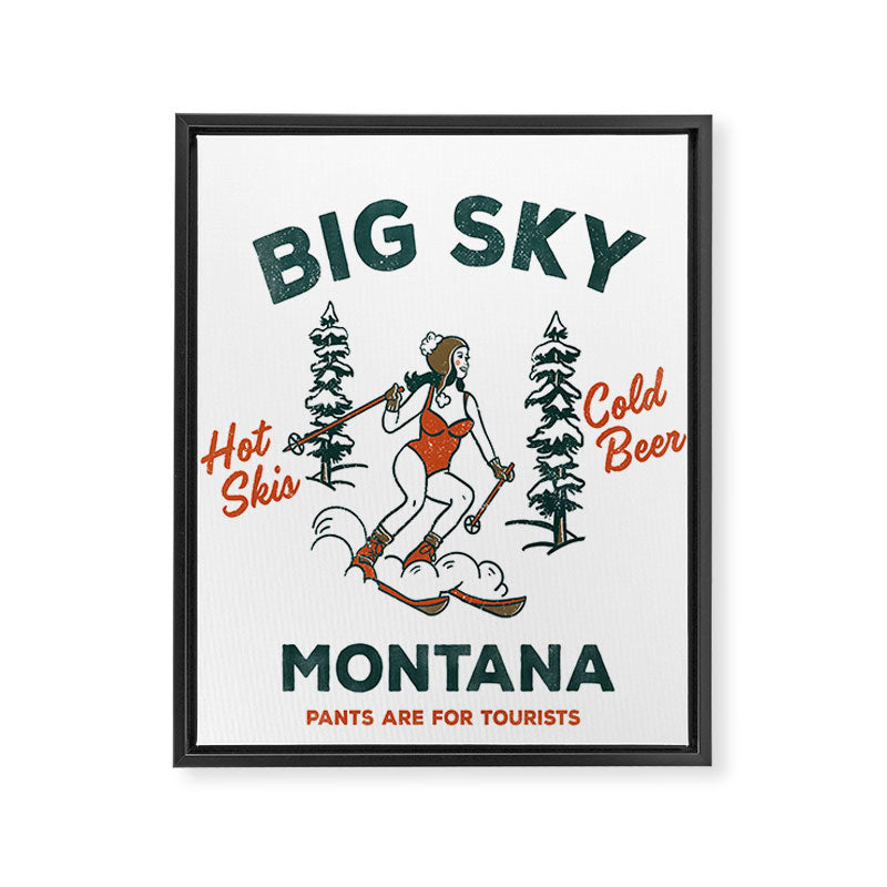 Big Sky Montana: Pants Are For Tourists. Cute & Funny Beer & Ski Design Framed Canvas Print Gallery Image 8