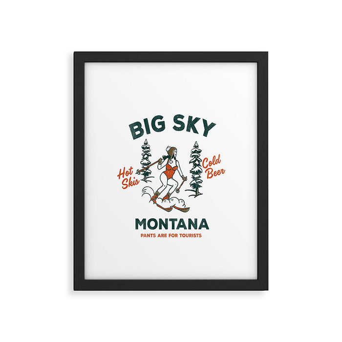 Big Sky Montana: Pants Are For Tourists. Cute & Funny Beer & Ski Design Framed Art Print Gallery Image 1