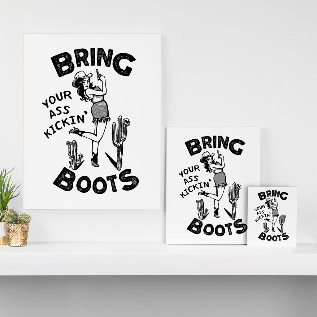Bring Your Ass Kicking Boots! Cool Retro Cowgirl Gift Idea For Women Canvas Print Gallery Image 3