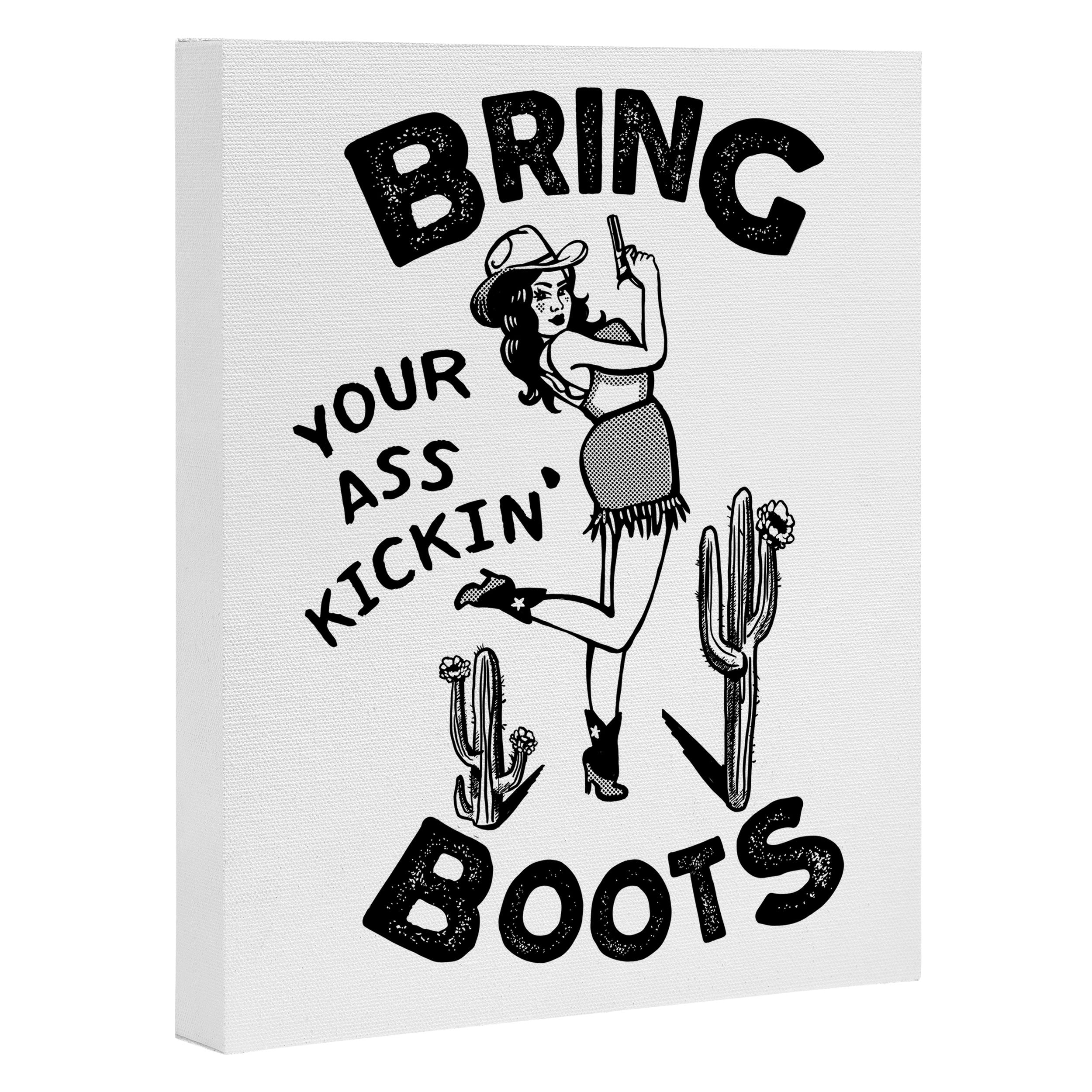 Bring Your Ass Kicking Boots! Cool Retro Cowgirl Gift Idea For Women Canvas Print Gallery Image 3