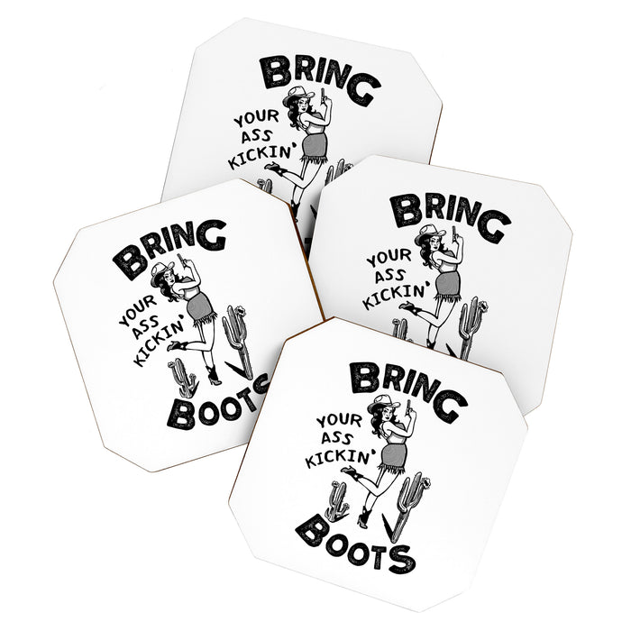 Bring Your Ass Kicking Boots! Cool Retro Cowgirl Gift Idea For Women Coaster Gallery Image 1