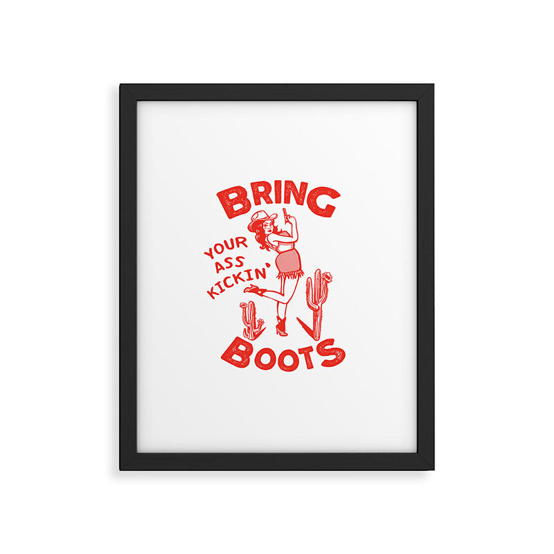 Bring Your Ass Kicking Boots! Cute & Cool Retro Cowgirl Design Framed Art Print Gallery Image 1
