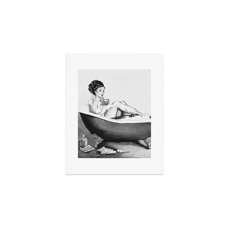 Cocktails In The Bath: Black & White Version Art Print Gallery Image 1