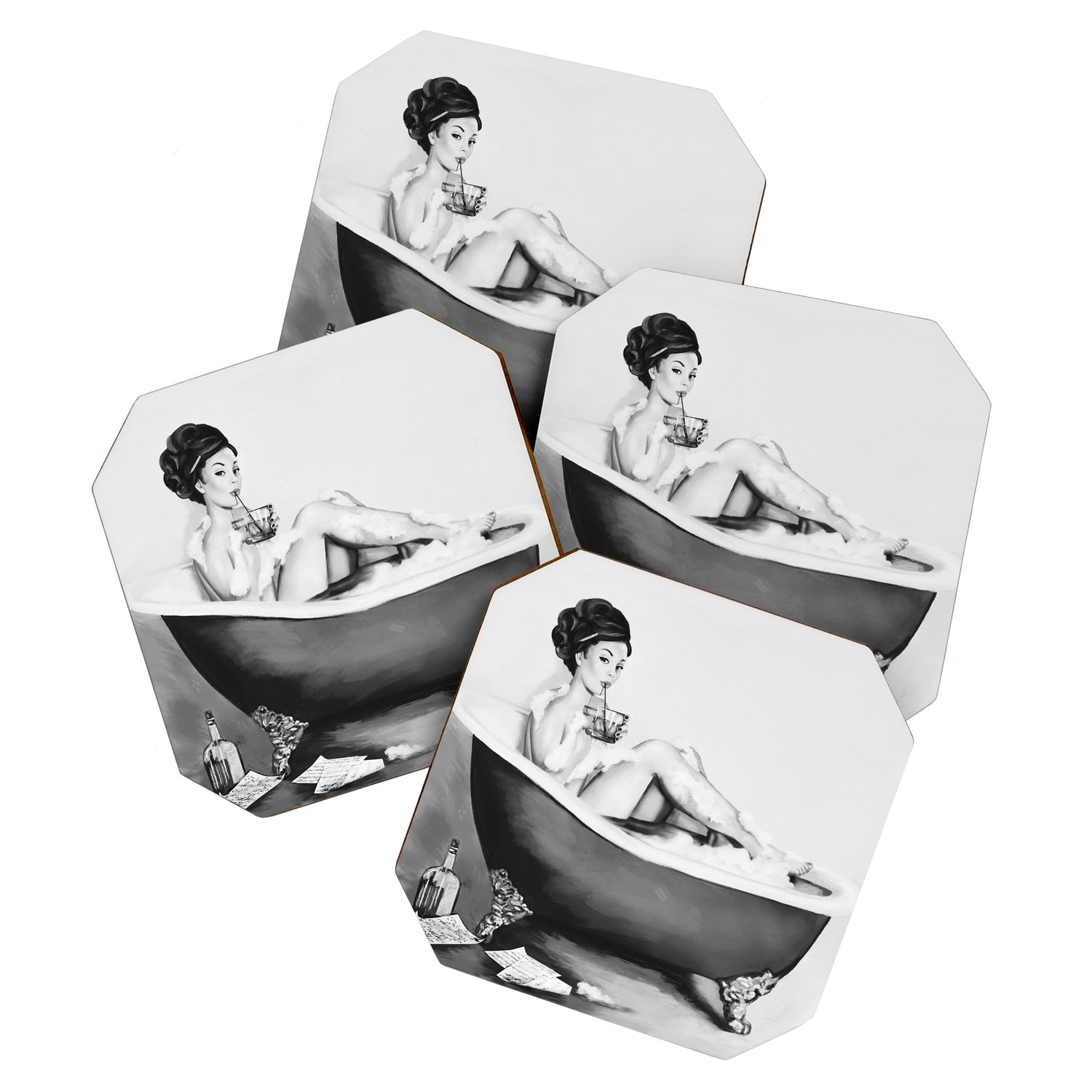Cocktails In The Bath: Black & White Version Coaster Gallery Image 1