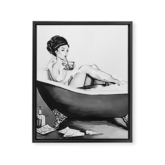 Cocktails In The Bath: Black & White Version Framed Canvas Print Gallery Image 1