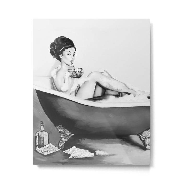 Cocktails In The Bath: Black & White Version Metal Print Gallery Image 1