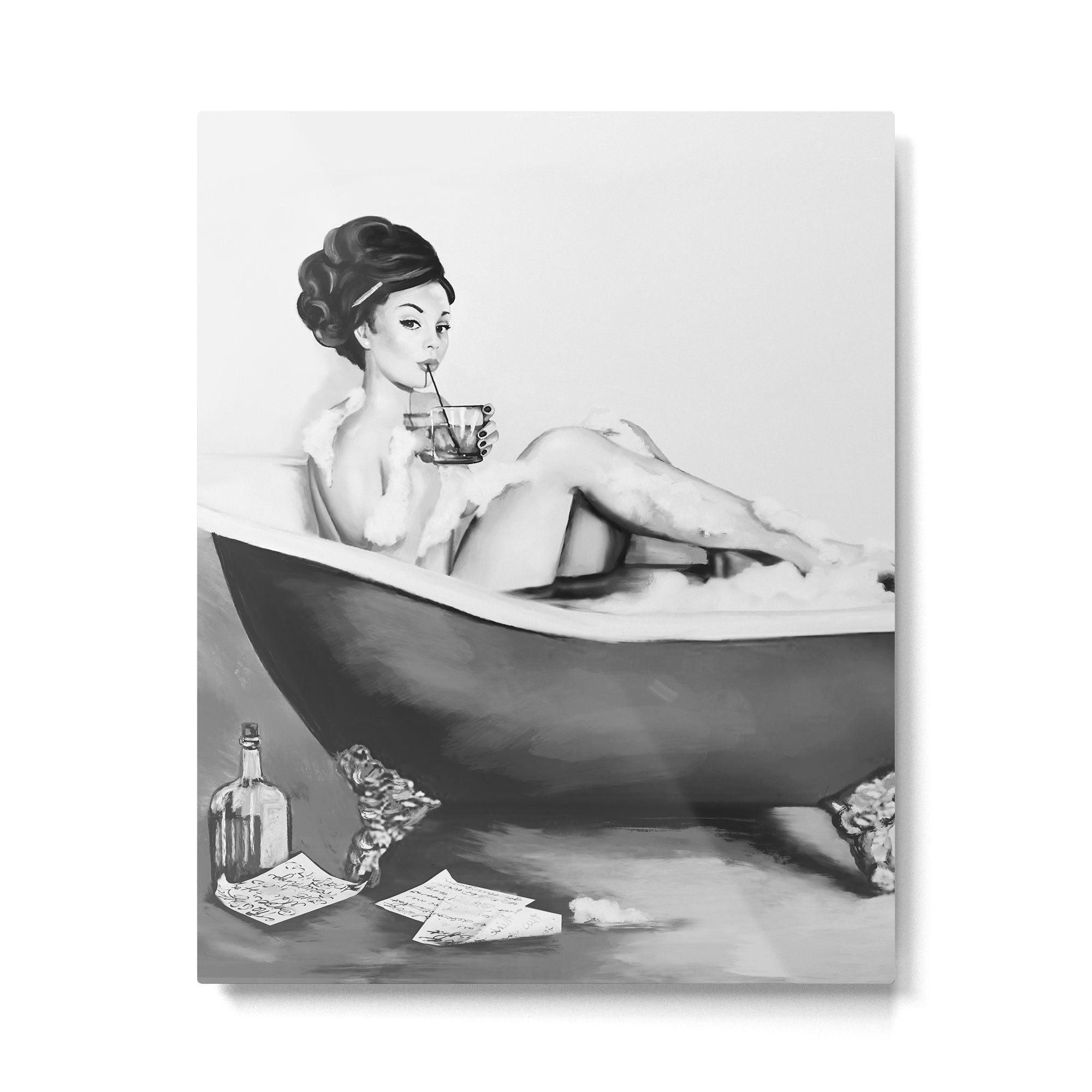 Cocktails In The Bath: Black & White Version Metal Print Gallery Image 6