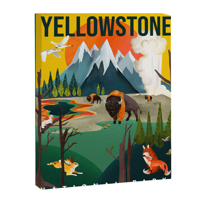 Colorful Yellowstone National Park Summer Travel Poster Art Canvas Print Gallery Image 1