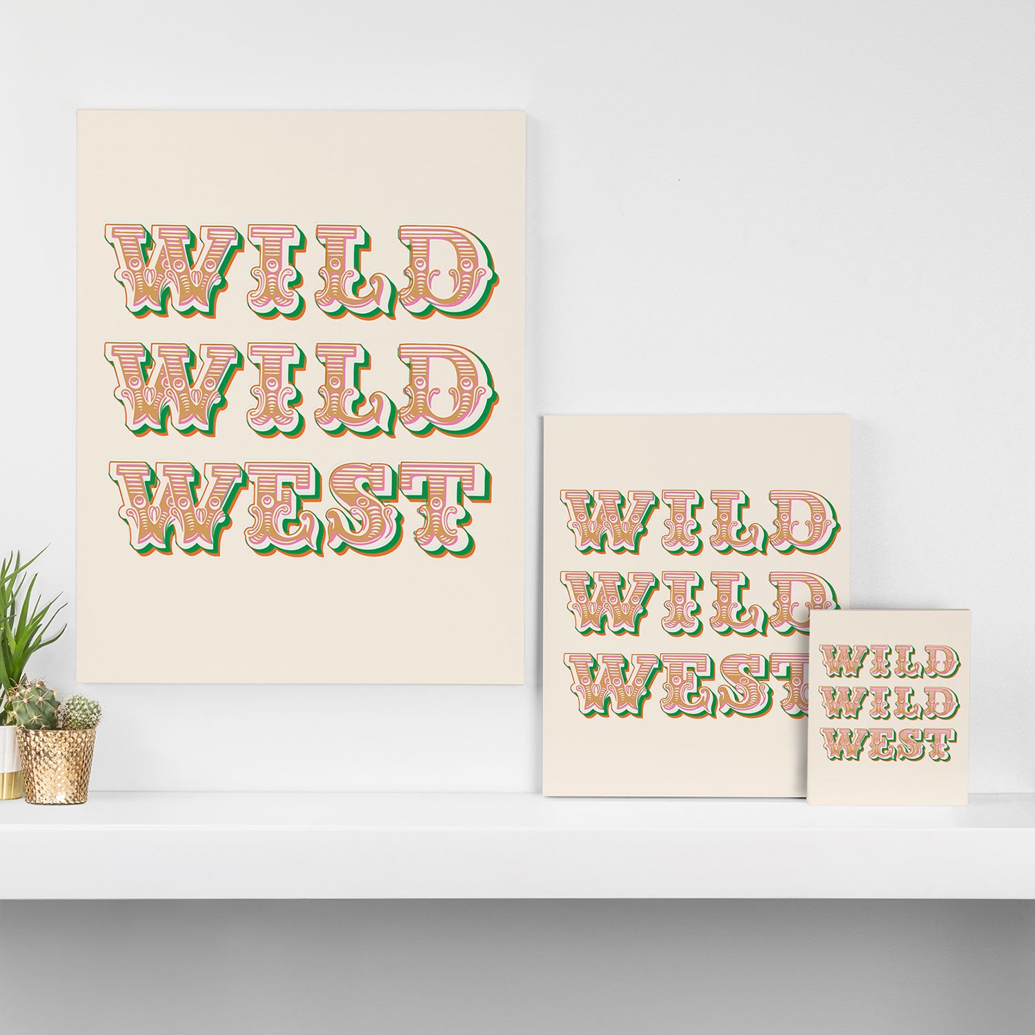 Cool Retro Red & Green "Wild Wild West" Typography Art Canvas Print Gallery Image 3