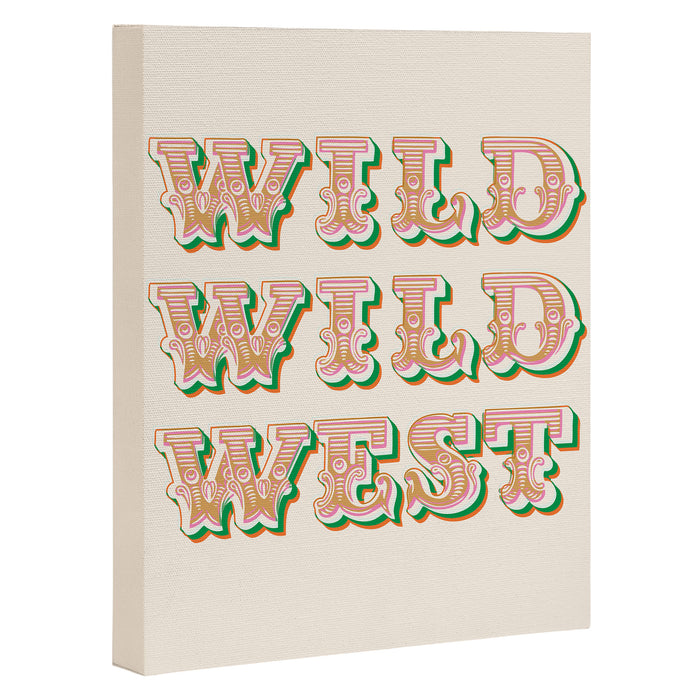 Cool Retro Red & Green "Wild Wild West" Typography Art Canvas Print Gallery Image 1