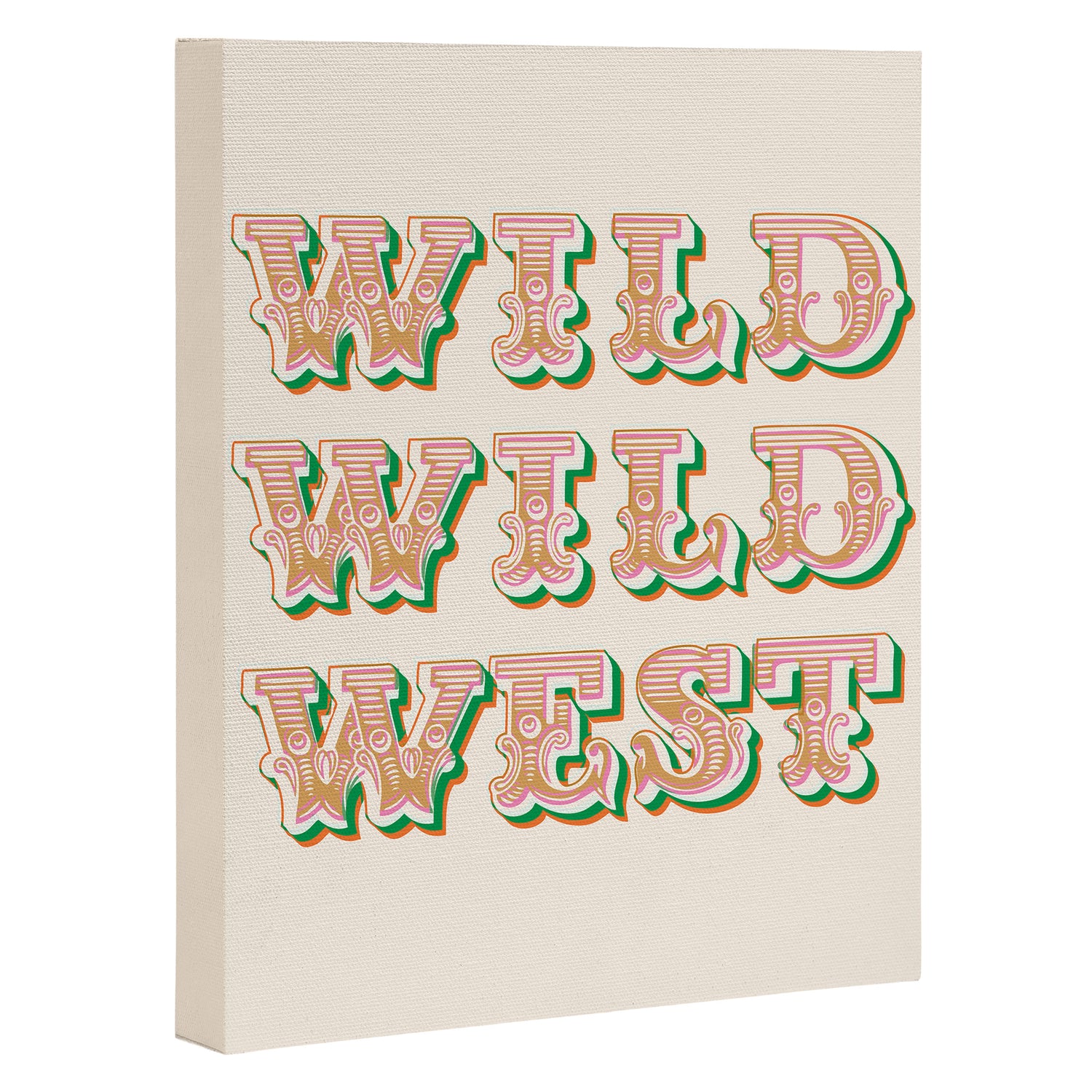 Cool Retro Red & Green "Wild Wild West" Typography Art Canvas Print Gallery Image 3