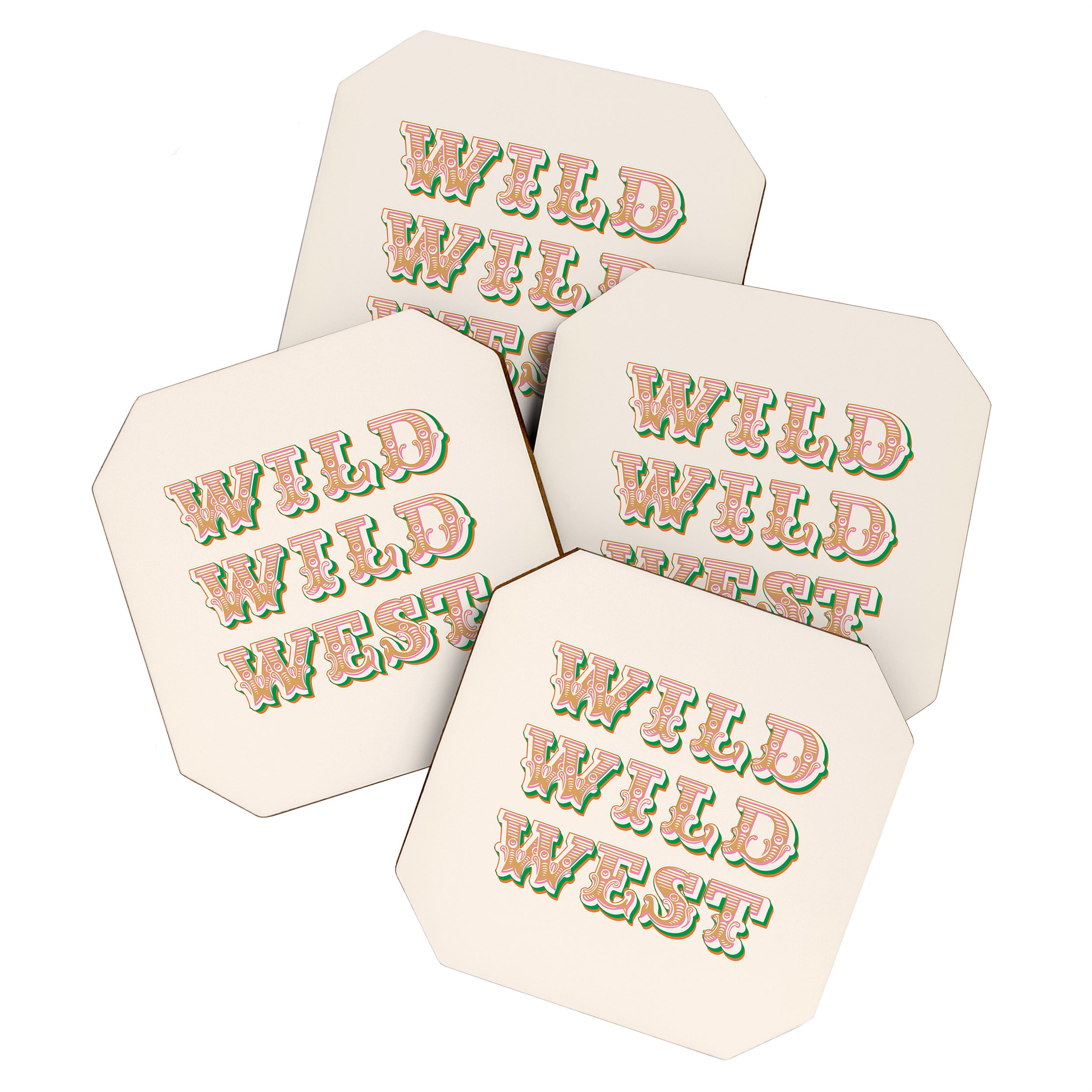 Cool Retro Red & Green "Wild Wild West" Typography Art Coaster Gallery Image 1