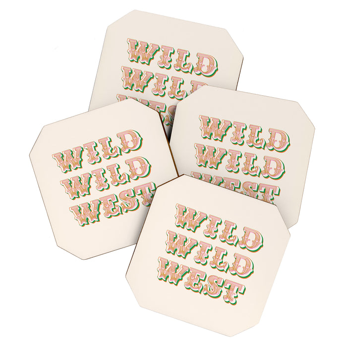 Cool Retro Red & Green "Wild Wild West" Typography Art Coaster Gallery Image 1
