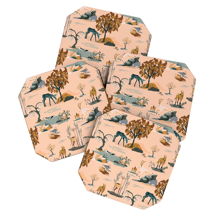 Cute Peach Wildlife Pattern Coaster Gallery Image 1