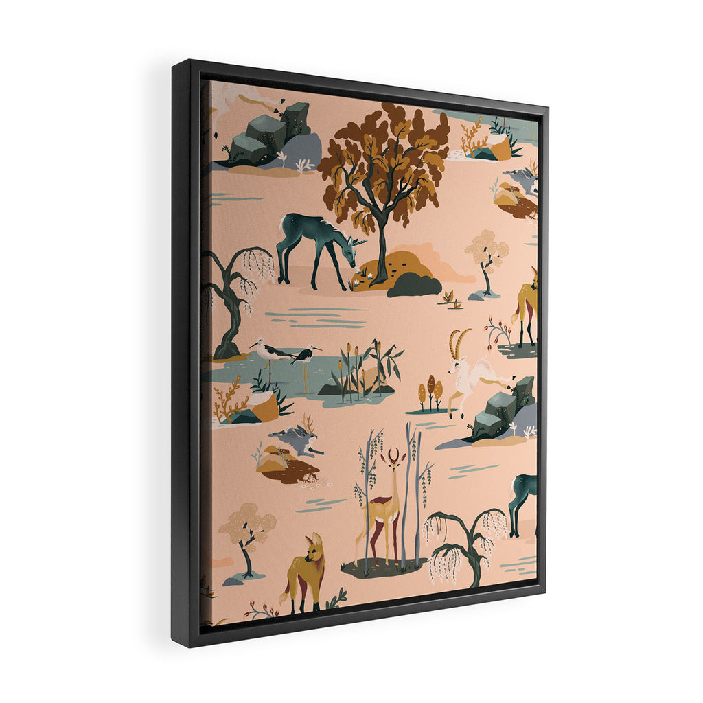 Cute Peach Wildlife Pattern Framed Canvas Print Gallery Image 2