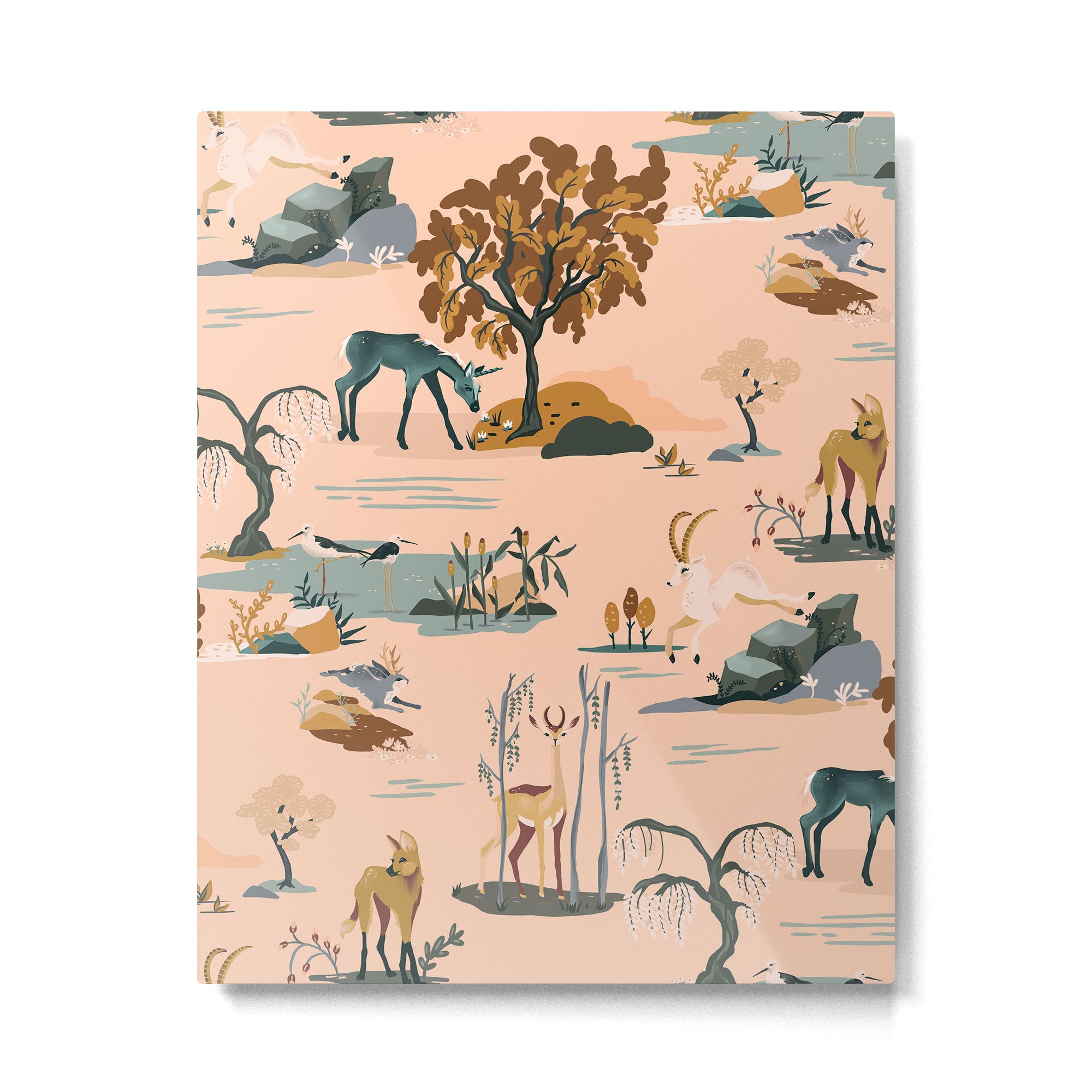 Cute Peach Wildlife Pattern Metal Print Gallery Image 6