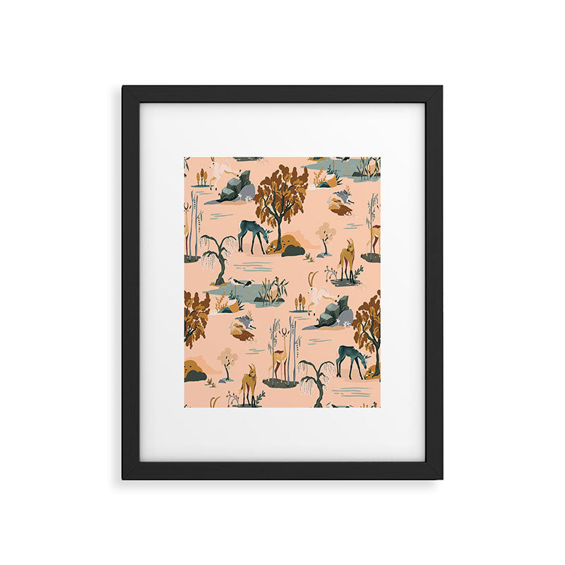 Cute Peach Wildlife Pattern Framed Art Print Gallery Image 4