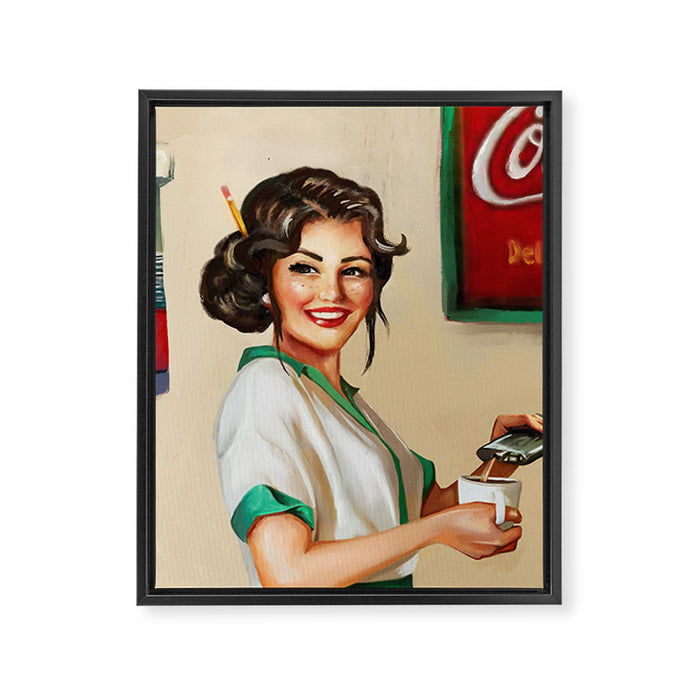 Diner Pinup Girl Framed Canvas Print Gallery Image 1
