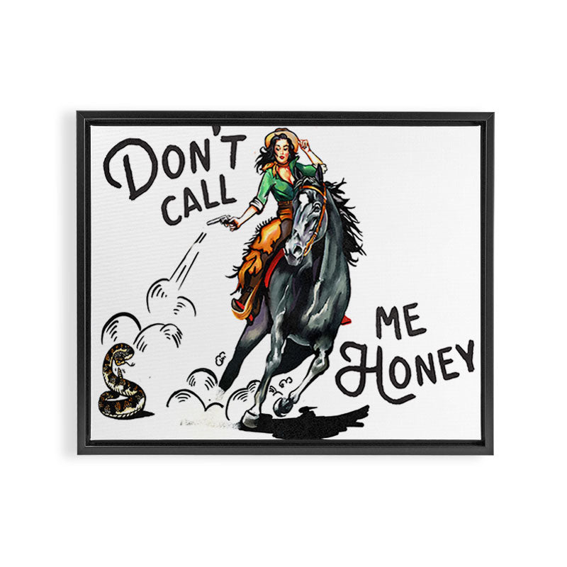 "Don't Call Me Honey" Cowgirl On Horseback Shooting a Rattlesnake Framed Canvas Print Gallery Image 8